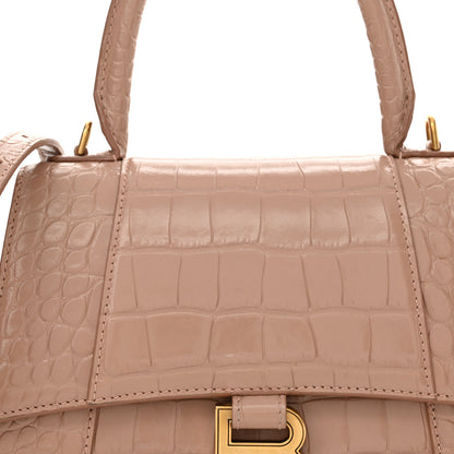 Balenciaga Shiny Calfskin Crocodile Embossed Small Hourglass Top Handle Bag Nude Beige 8 of 13