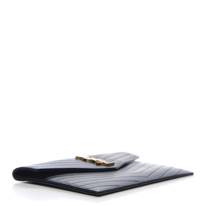 Saint Laurent Calfskin Matelasse Chevron Monogram Uptown Clutch Black 3 of 7