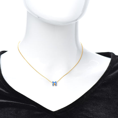 Hermes Lacquered Gold Mini Pop H Pendant Necklace Bleu Transat 2 of 4