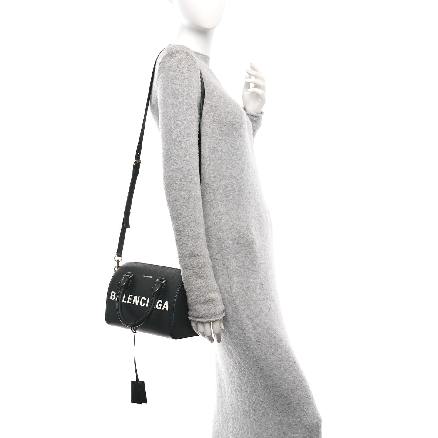 Grained Calfskin Medium Ville Bowling Bag Black