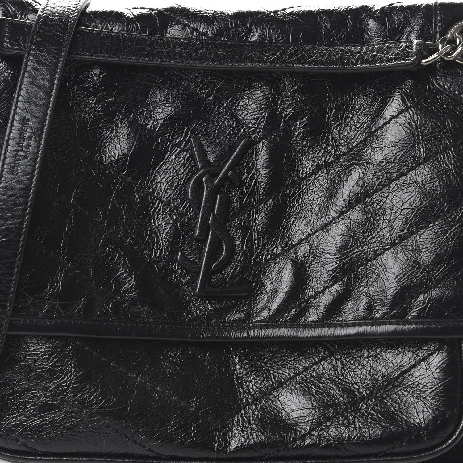 Saint Laurent Crinkled Calfskin Matelasse Monogram Medium Niki Chain Satchel Black 9 of 9