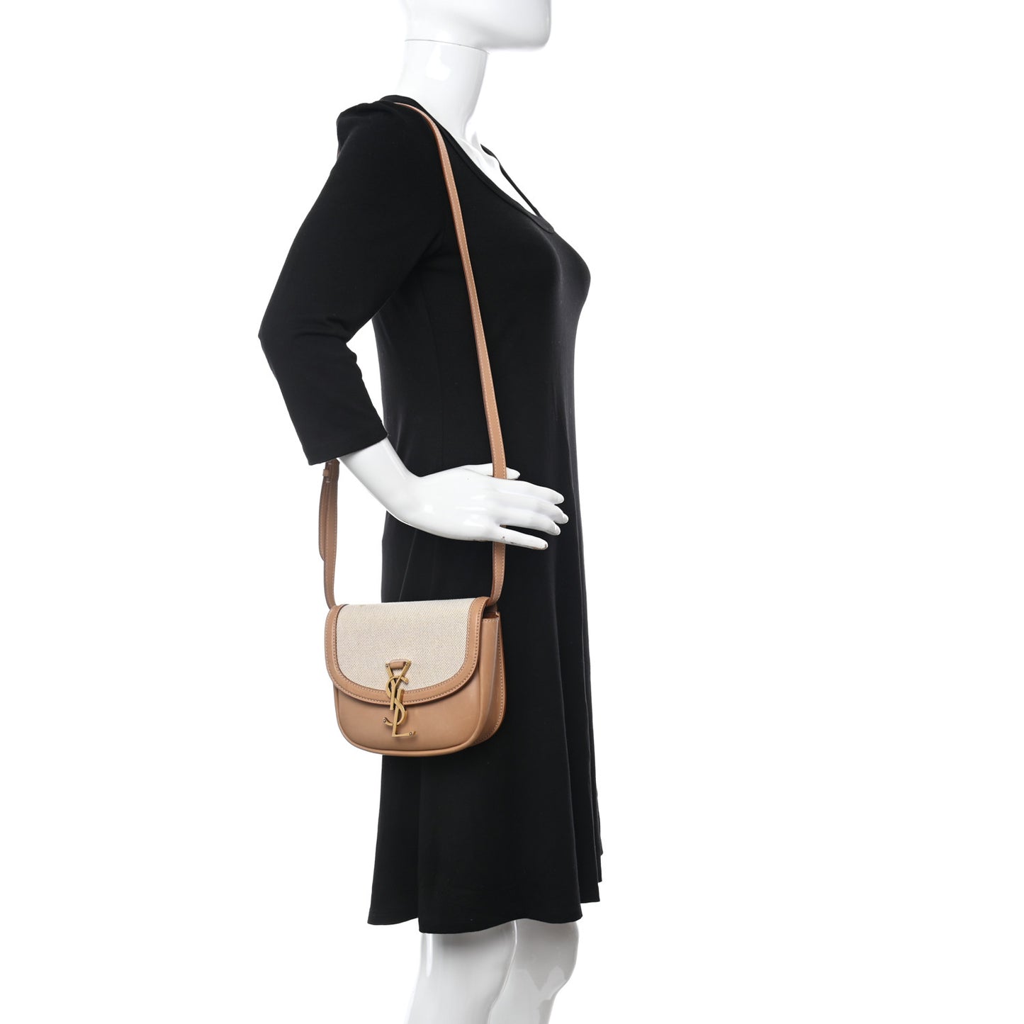 Smooth Calfskin Cotton Canvas Small Kaia Satchel Natural Beige