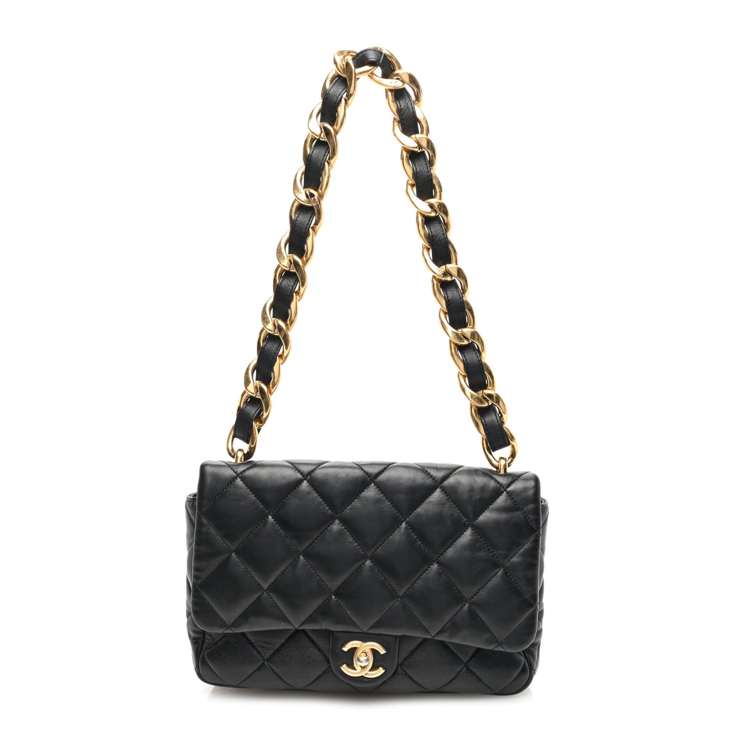 Lambskin Quilted Large CC Funky Town Flap Black