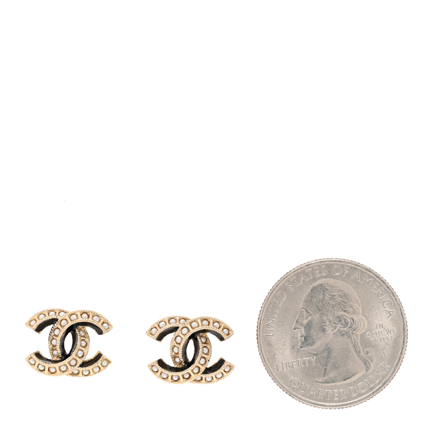 Metal Pearl Enamel CC Earrings Gold Black