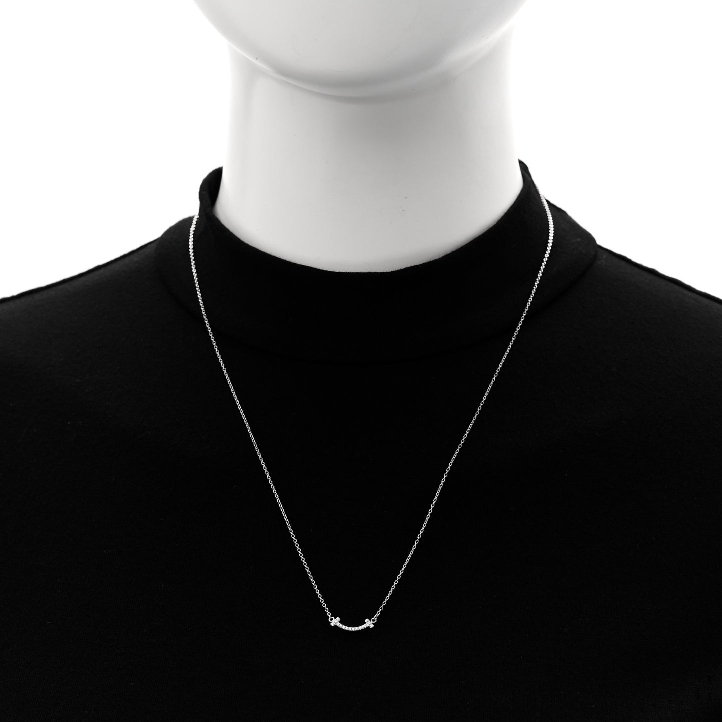 18K White Gold Diamond Mini T Smile Pendant Necklace