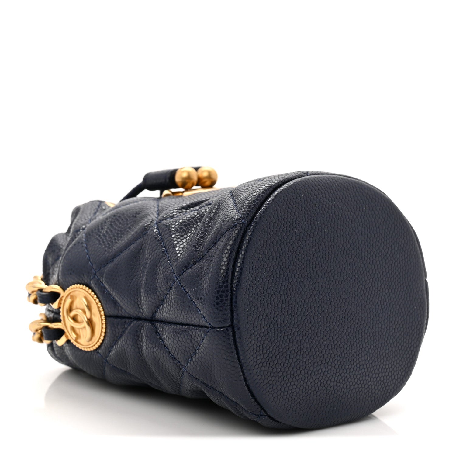 Chanel Caviar Quilted Twist Your Buttons Mini Bucket Bag Navy 4 of 10