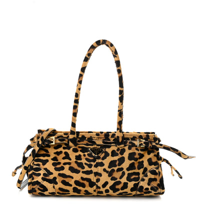 Prada Pony Hair Leopard Print Triangle Medium Bonnie Shoulder Bag Honey 1 of 11