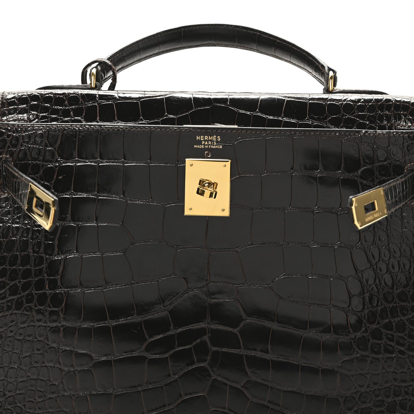Shiny Alligator Kelly Sellier 32 Havane