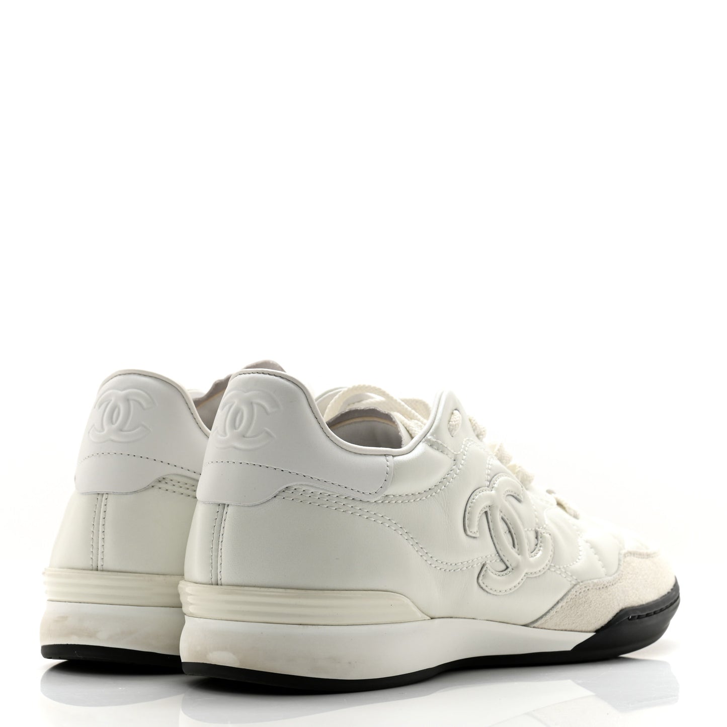 Shiny Calfskin Suede Quilted CC Logo Sneakers 36.5 White