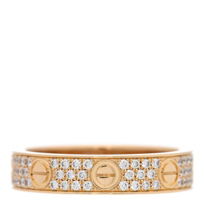 Cartier 18K Yellow Gold Diamond 4mm LOVE Wedding Paved Band Ring 49 5 1 of 5