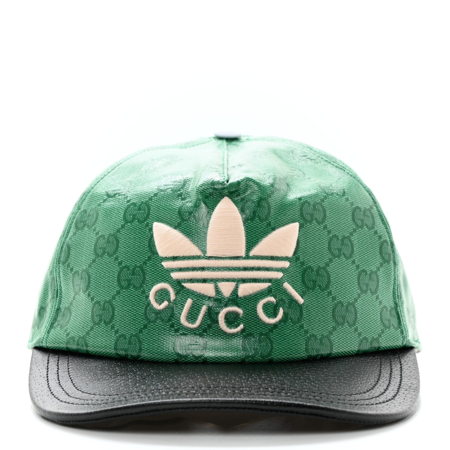 Gucci X ADIDAS Crystal Monogram Textured Dollar Calfskin Trefoil Embroidered Stefanos Baseball Hat New Shamarock Black 3 of 8