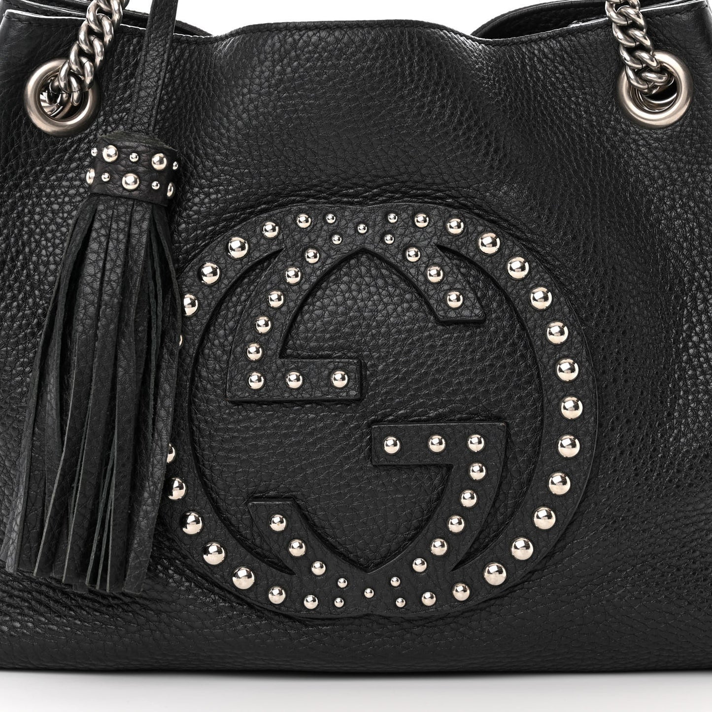 Pebbled Calfskin Studded Medium Soho Chain Shoulder Bag Black