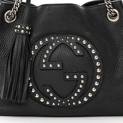 Gucci Pebbled Calfskin Studded Medium Soho Chain Shoulder Bag Black 8 of 19