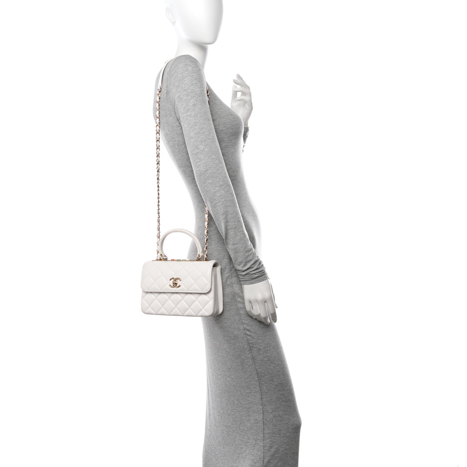 Chanel Lambskin Lacquered Quilted Mini Trendy CC Dual Handle Flap Bag White 2 of 15
