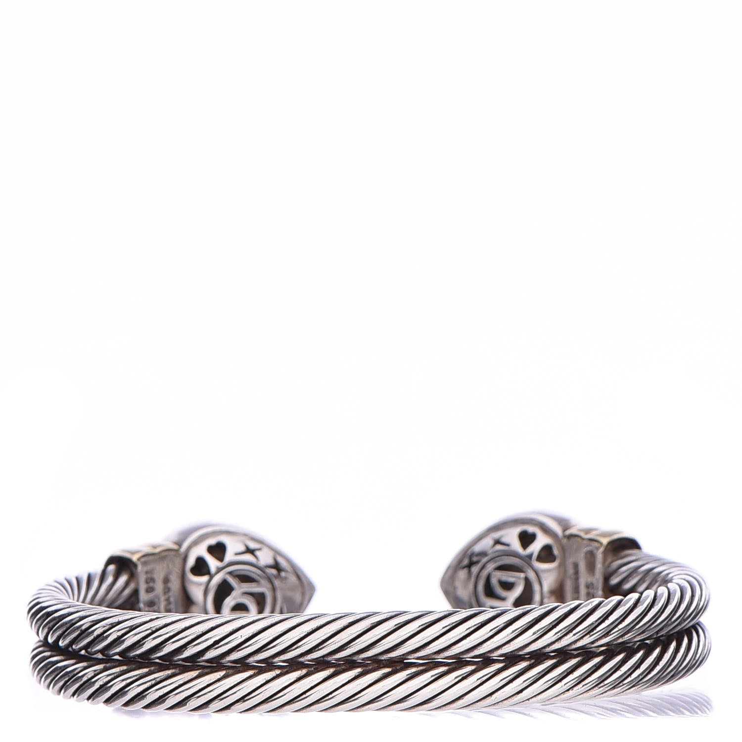 David Yurman Sterling Silver 18K Yellow Gold Cable Double Heart Bracelet 3 of 5