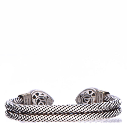 David Yurman Sterling Silver 18K Yellow Gold Cable Double Heart Bracelet 3 of 5