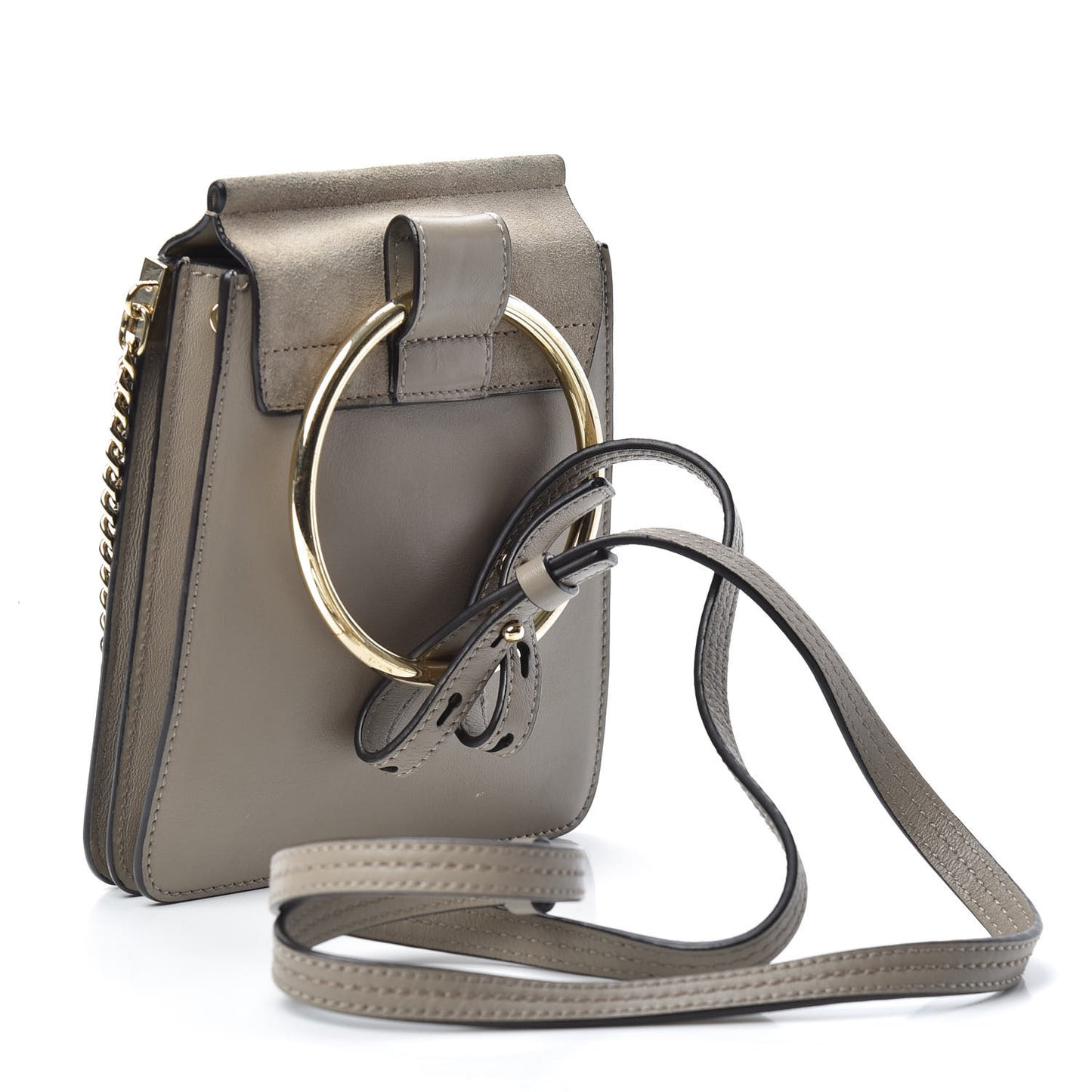 Suede Calfskin Mini Faye Bracelet Bag Motty Grey