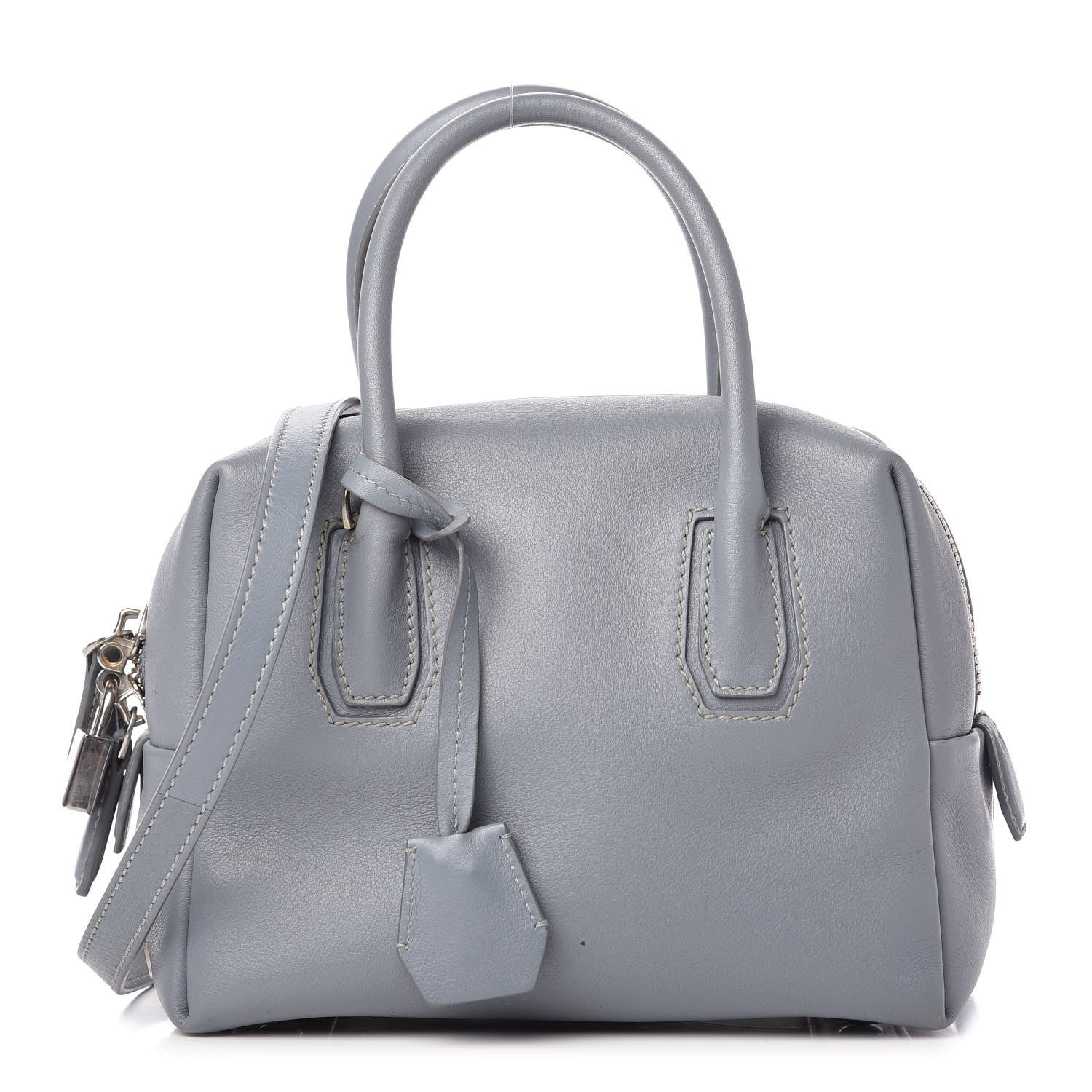 MCM Calfskin Boston Bag Sky Blue 1 of 9
