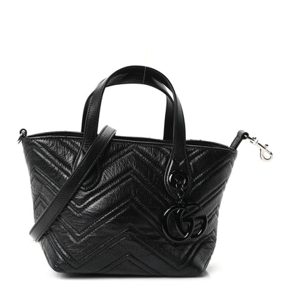 Gucci Nappa Chevron Matelasse Small GG Marmont Tote Bag Black 1 of 10