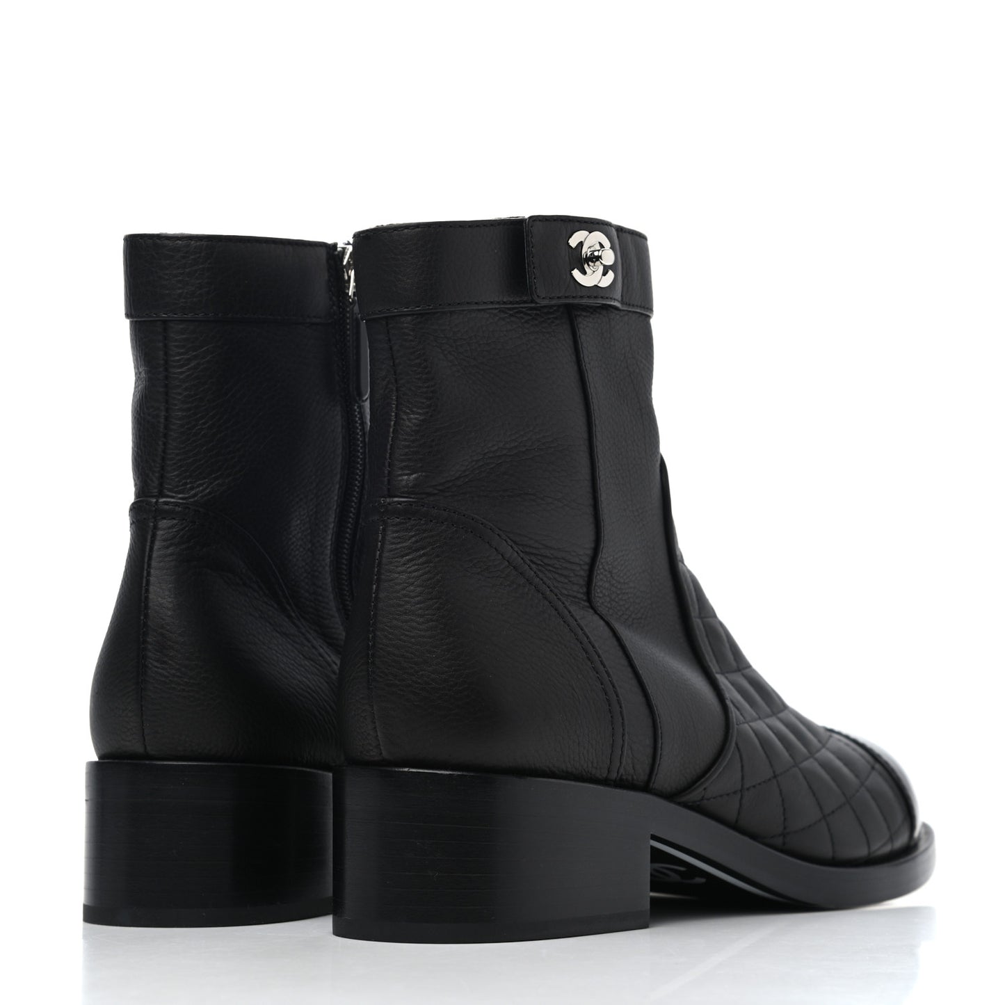 Calfskin Patent Quilted Cap Toe Short Boots 41.5 Black