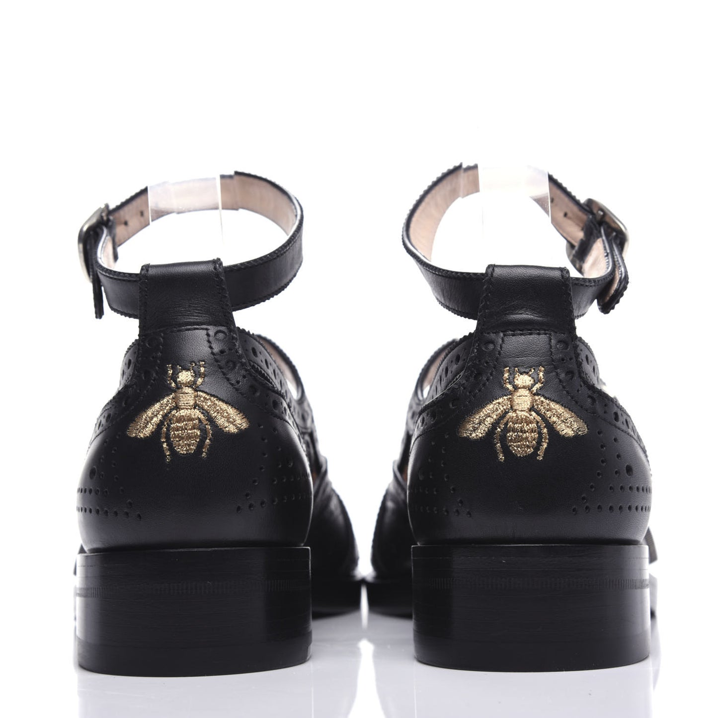 Calfskin Bee Embroidered Womens Queercore Brogue Wingtip Monk Strap Loafers 39 Black