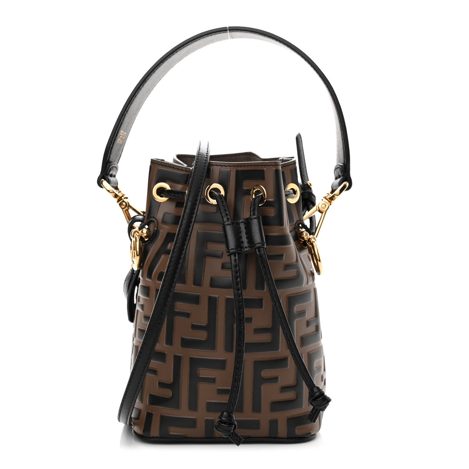 Fendi Vitello Liberty F is Fendi Bi-Color FF 1974 Embossed Mini Mon Tresor Bucket Bag Maya Black 1 of 10