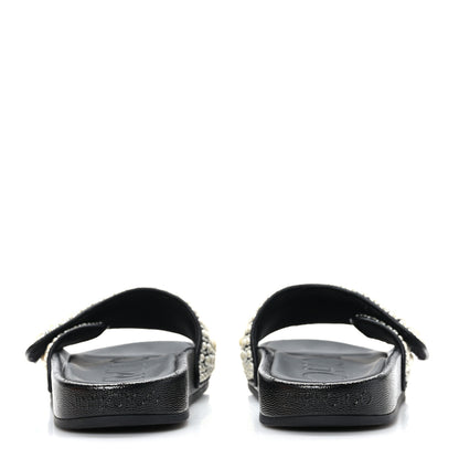 Jimmy Choo Canvas Pearl Embellished Fitz Slide Sandals 36 Black 5 of 8