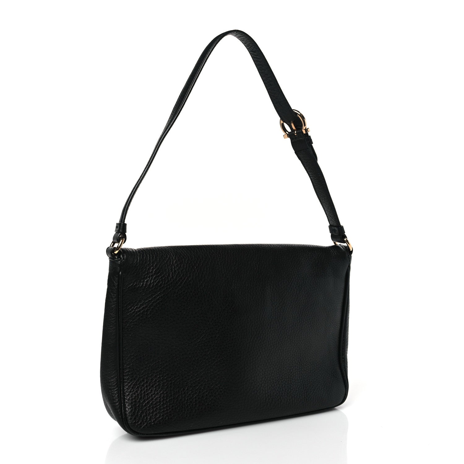 Salvatore Ferragamo Grained Calfskin Gancio Shoulder Bag Black 3 of 8