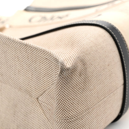 Chloe Cotton Calfskin Large Woody Ribbon Tote White Black 9 of 14