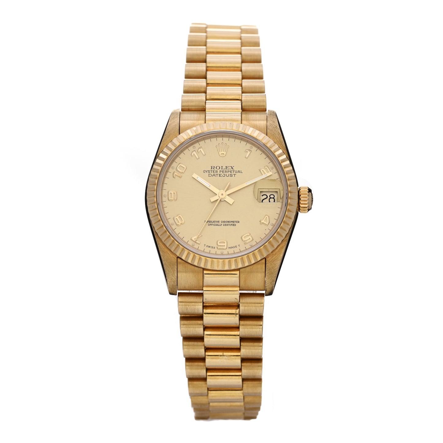 18K Yellow Gold 31mm Oyster Perpetual Datejust President Watch Champagne 68278