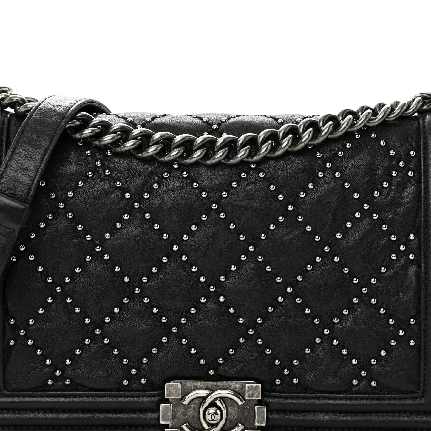 Crumpled Lambskin New Medium Studded Boy Flap Black