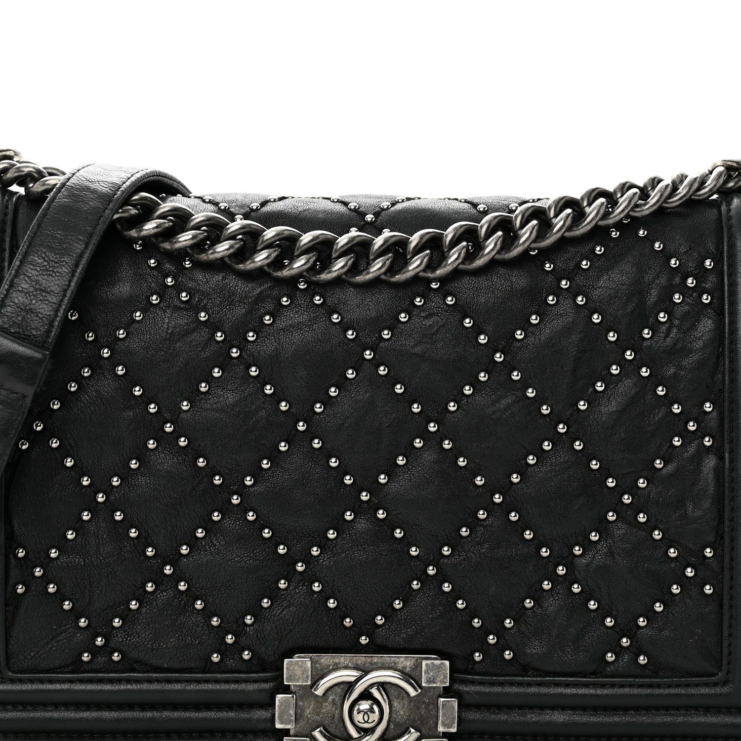 Chanel Crumpled Lambskin New Medium Studded Boy Flap Black 8 of 12
