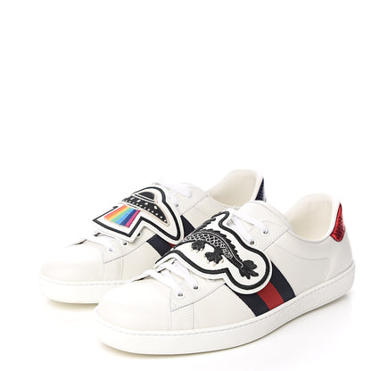 Gucci Calfskin Ayers Web UFO Dragon Embroidered Mens Ace Sneakers 10.5 White 3 of 9