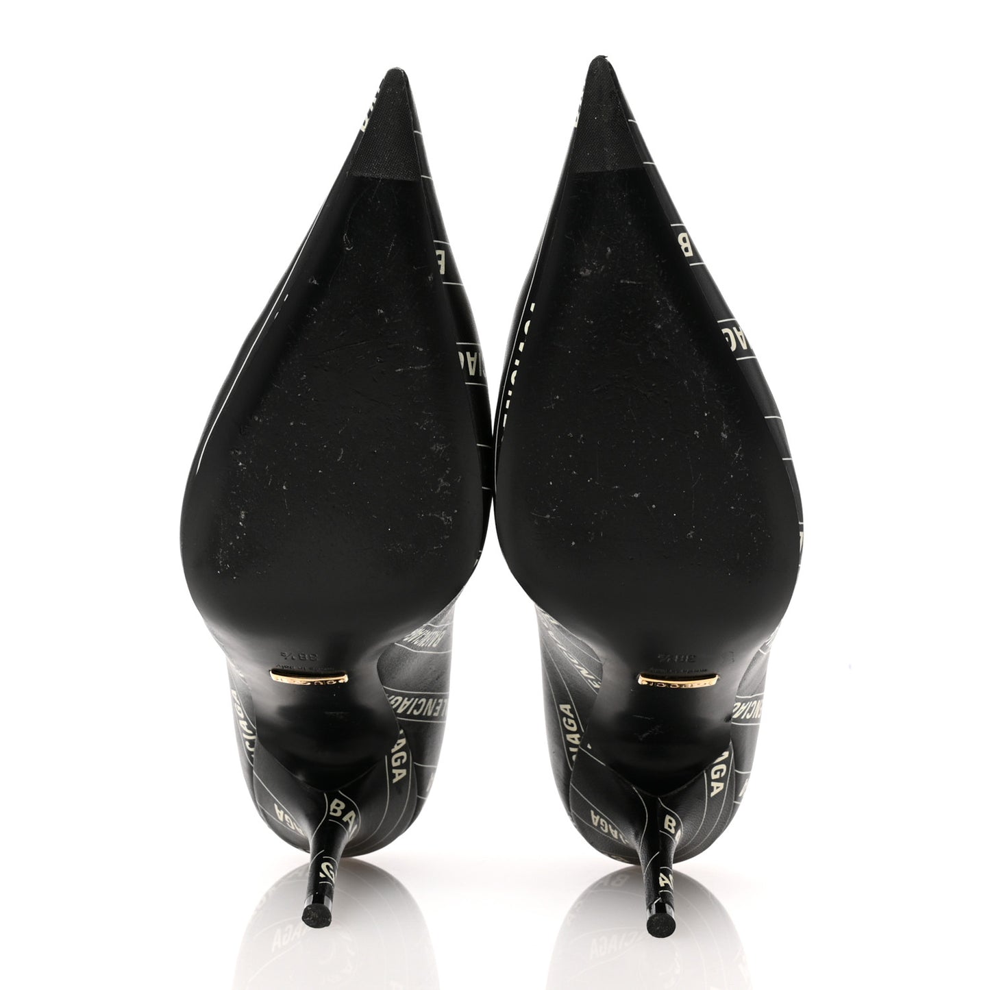 X Gucci Calfskin Logo Print Knife 80mm Pumps 38.5 Black