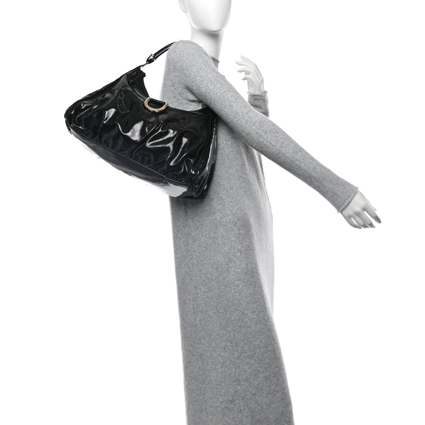 Patent Large D Ring Hobo Black