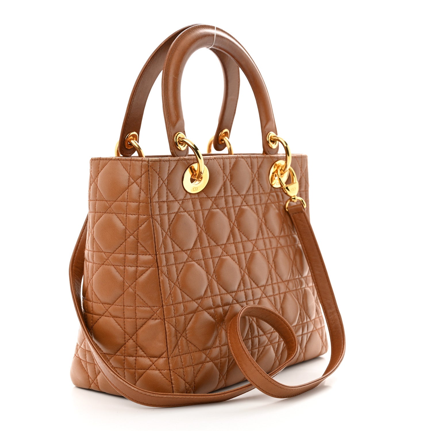 Christian Dior Lambskin Cannage Medium Lady Dior Tan 3 of 16