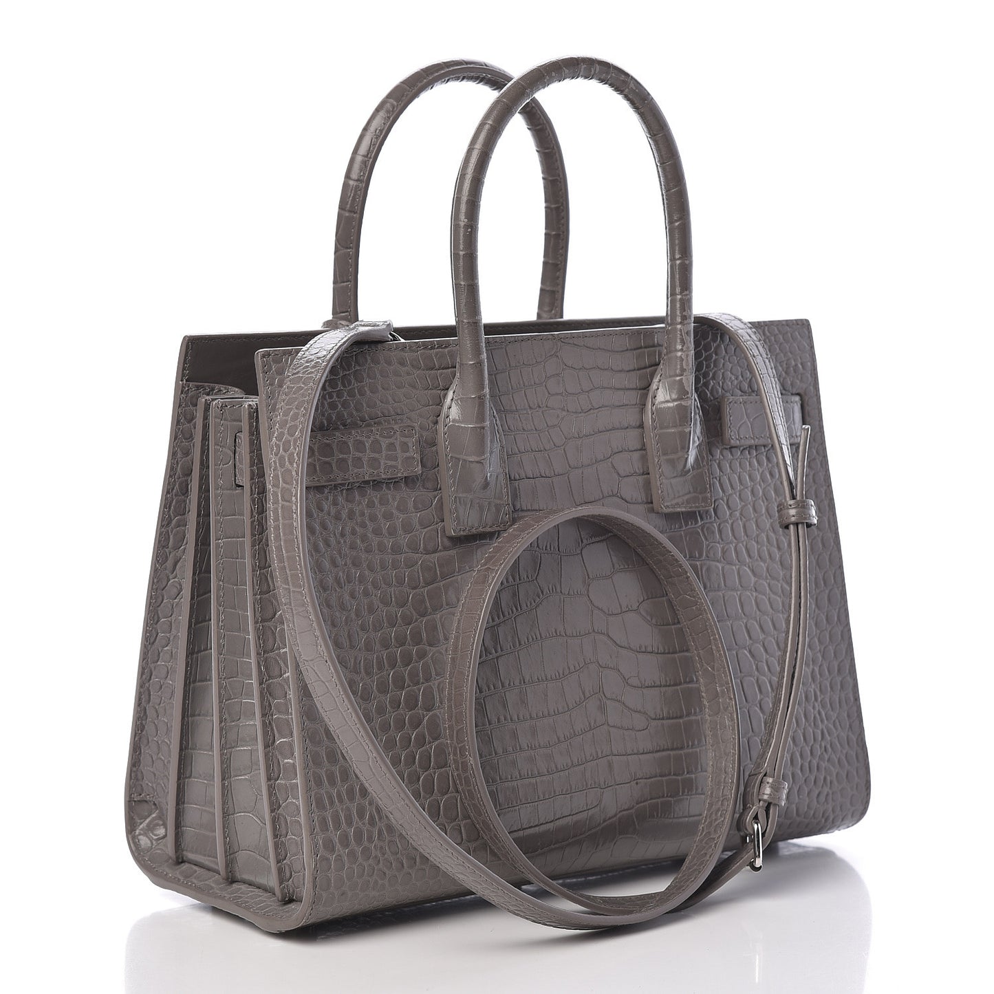 Calfskin Crocodile Embossed Baby Sac De Jour Fog