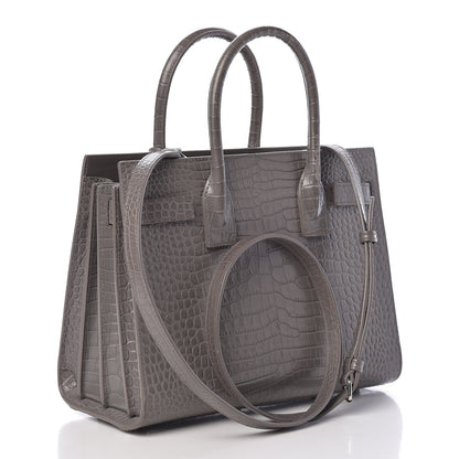 Saint Laurent Calfskin Crocodile Embossed Baby Sac De Jour Fog 3 of 17