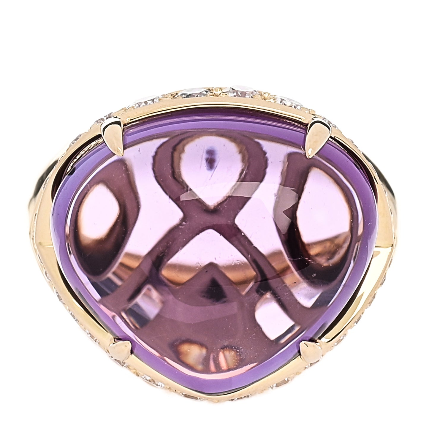 18K Yellow Gold Diamond Amethyst Sassi Ring 55 7.25