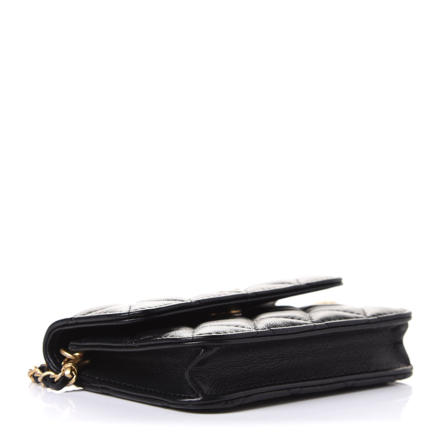 Lambskin Quilted Pearl Crush Clutch With Chain Black