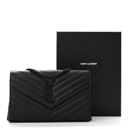 Saint Laurent Grain De Poudre Matelasse Chevron Monogram Monochrome Chain Wallet Black 11 of 11