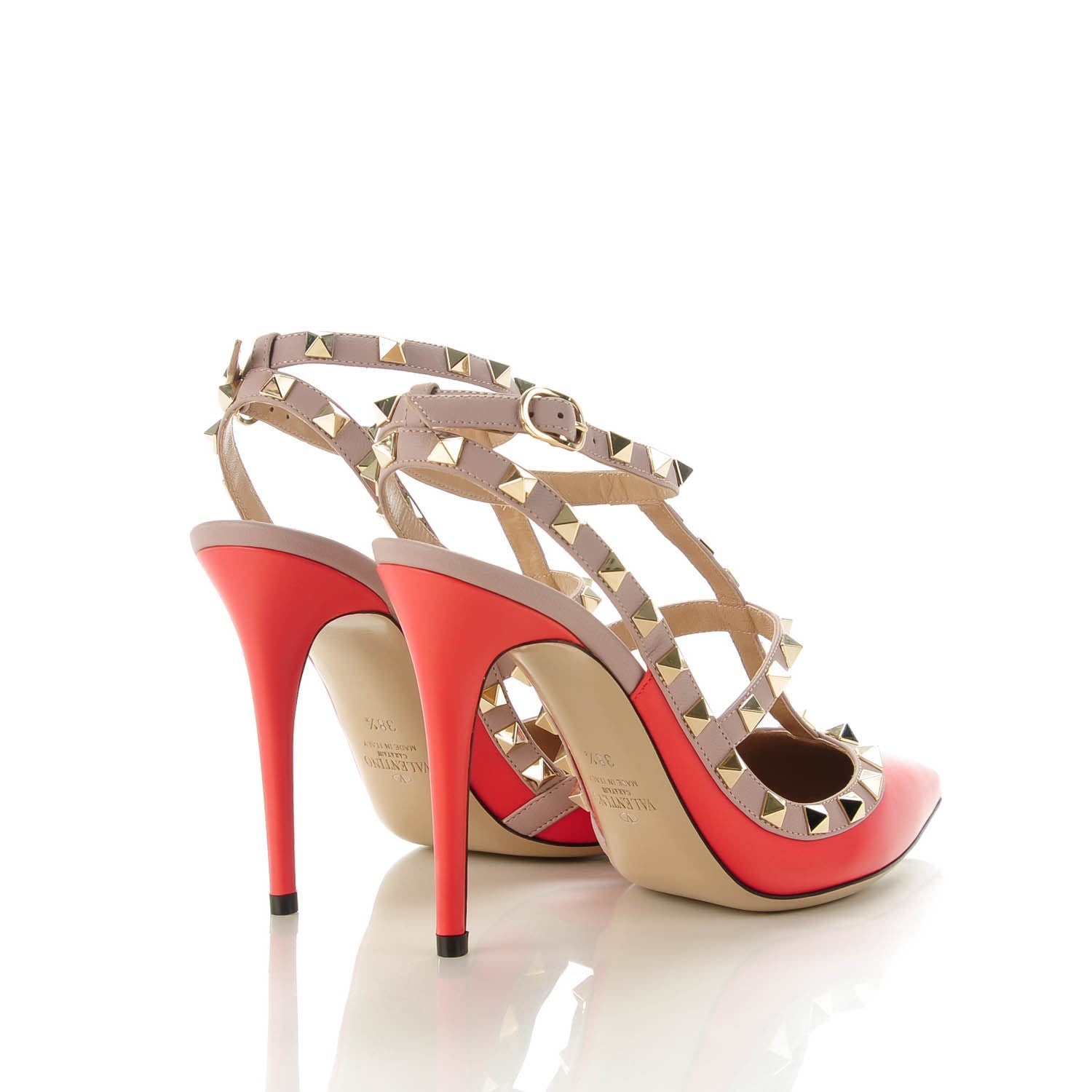 Valentino Garavani Calfskin Nappa Rockstud Ankle Strap 100mm Pumps 38.5 Deep Coral Poudre 4 of 7