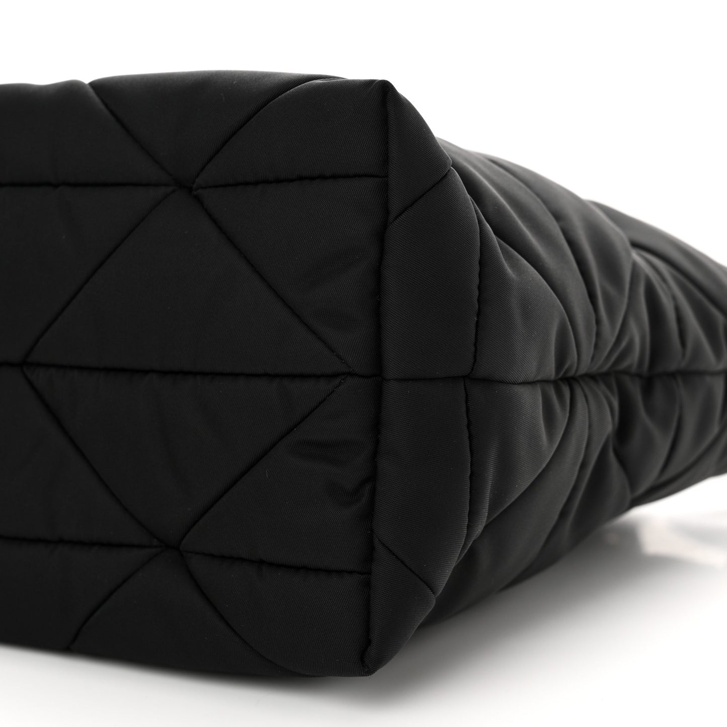 Re-Nylon Nappa Triangle Quilted Padded Double Handled Zip Pocket Tote Black