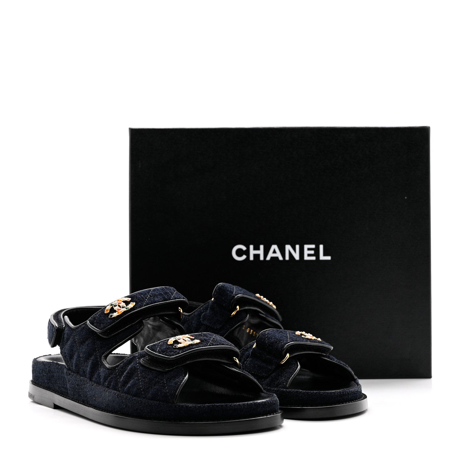 Chanel Velvet Velcro Dad Sandals 37.5 Navy Blue 9 of 9