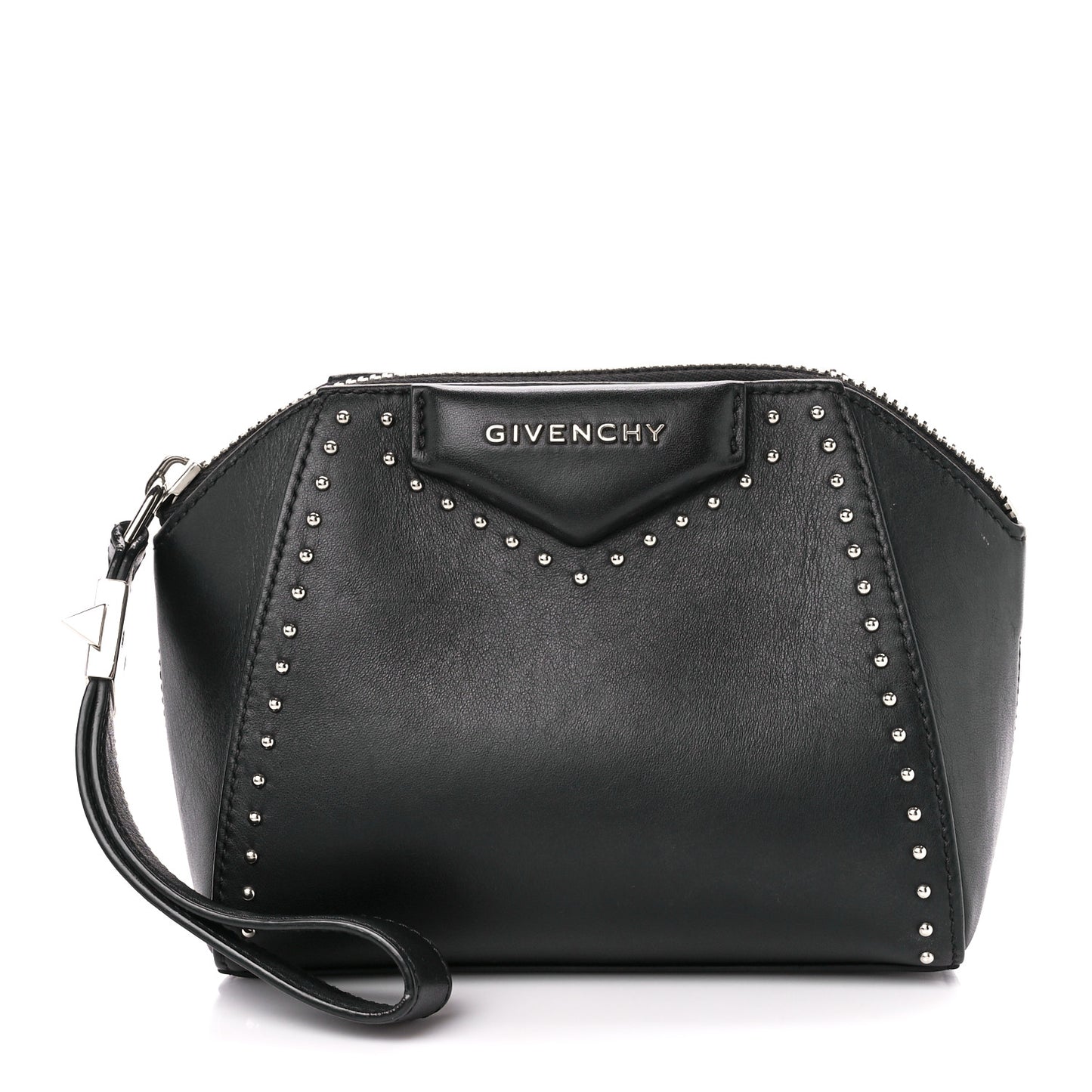 Calfskin Small Studded Antigona Beauty Wristlet Black