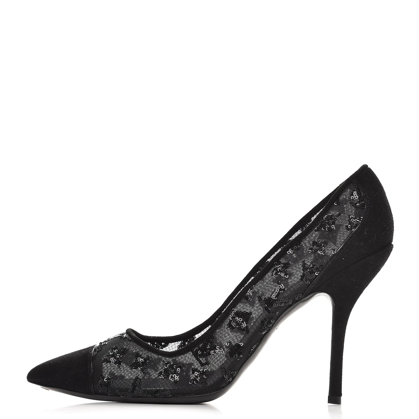 Suede Mesh Sequin Night Call Pumps 41 Black