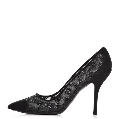 Louis Vuitton Suede Mesh Sequin Night Call Pumps 41 Black 1 of 9