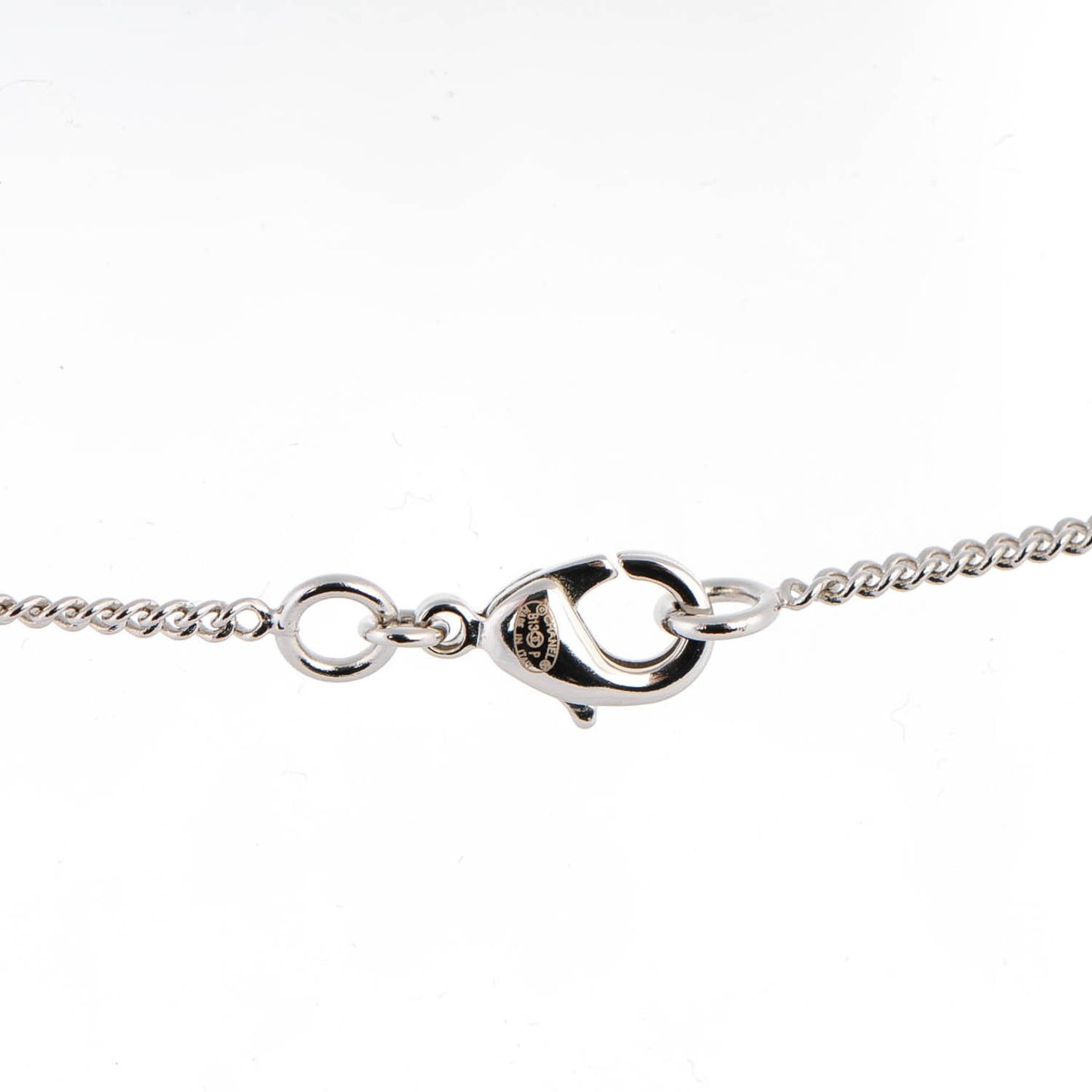 Baguette Crystal Pearl CC Lariat Necklace Silver