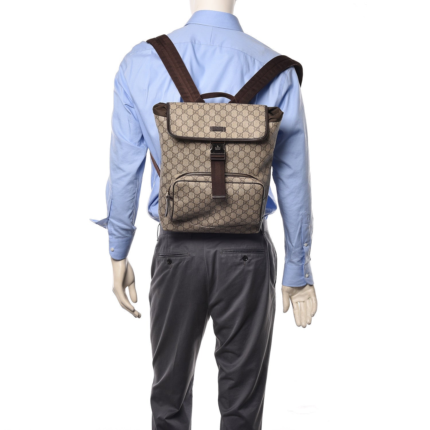 Gucci GG Supreme Monogram Medium Single Buckle Rucksack Backpack Beige Ebony Brown 2 of 12