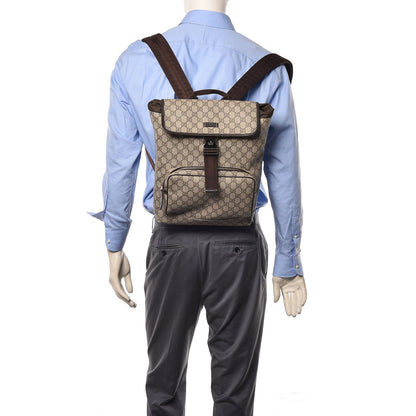 Gucci GG Supreme Monogram Medium Single Buckle Rucksack Backpack Beige Ebony Brown 2 of 12